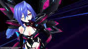 Animated character with purple hair and futuristic outfit against a dark background