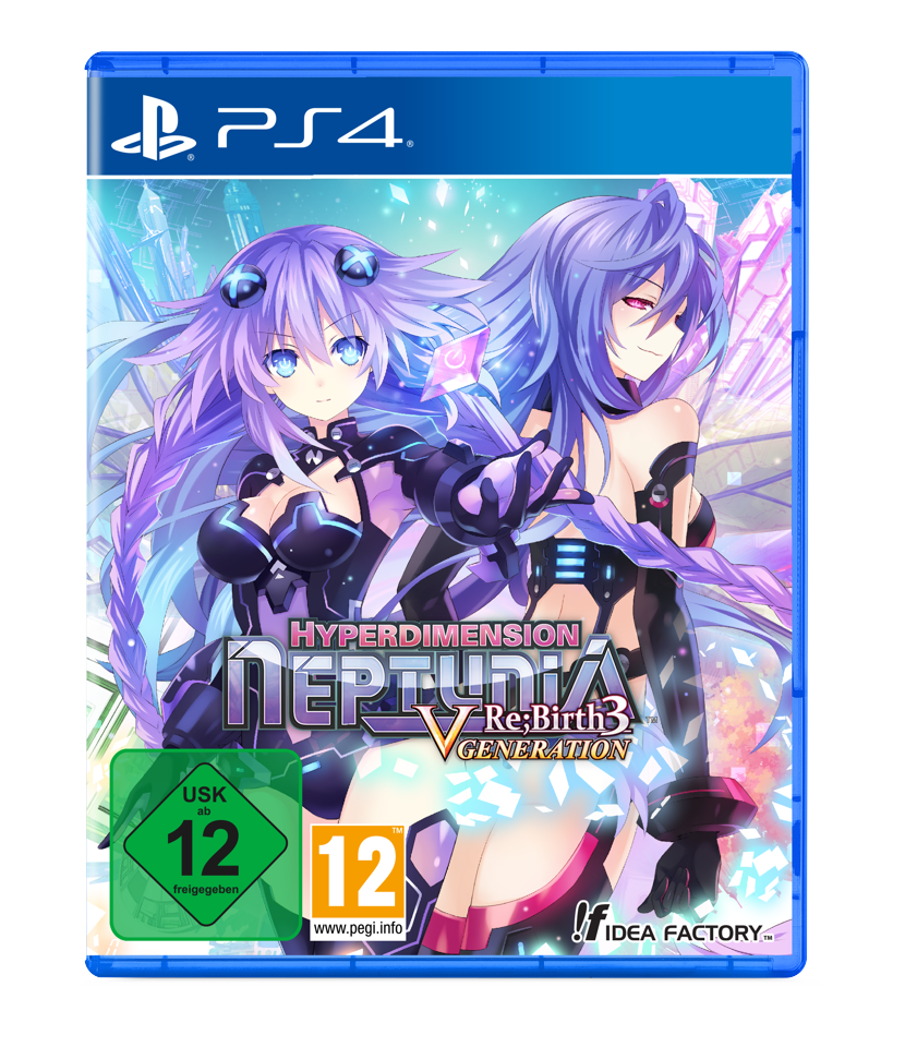 PlayStation 4 game case for 'Hyperdimension Neptunia Re:Birth3 Generation' with anime-style characters on a blue background.
