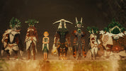 Animated characters in fantasy costumes against a dark background