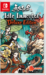Nintendo Switch game case for Idle Immortal Deluxe Edition, featuring colorful illustrated characters and dragons on the front cover with the Nintendo Switch logo and LEOFUL branding.