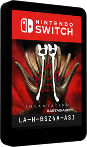 Nintendo Switch game case with 'Incantation' cover featuring hands and symbols on a red background.