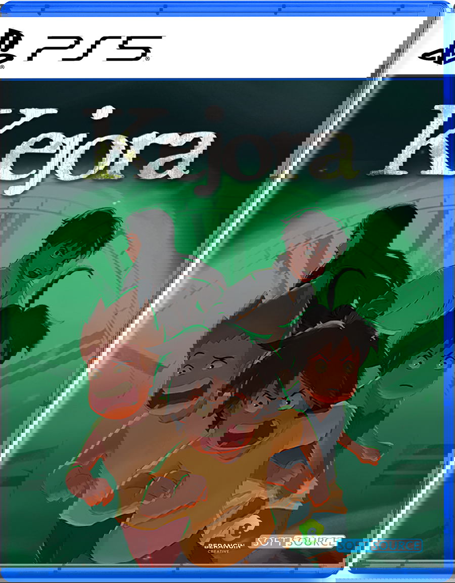 Game cover for 'Kejora' with PS5 logo and animated characters on a green background