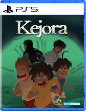 Game cover for 'Kejora' with PS5 logo and animated characters on a green background