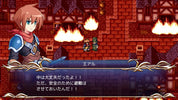 Character in a dungeon with fire and text box in a video game interface