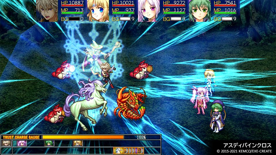 Character battle scene from a video game with health bars and character avatars.