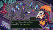Isometric game scene with character and dialogue box in a futuristic setting