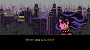 Pixel art character with a cityscape background and text 'For my song is Electric!'.