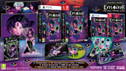 Collection of 'Keylockerr' merchandise including game cases, figurines, and promotional materials on a purple background.