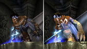 Animated character with a blue light effect in a dark, textured environment