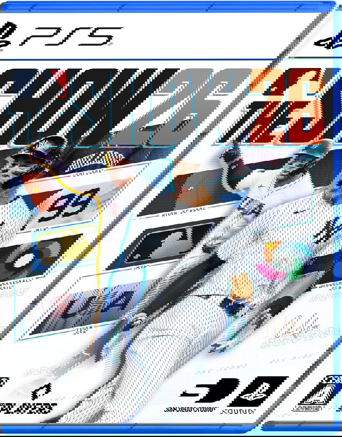 Cover of 'MLB The Show 26' video game for PS5 with two baseball players and game details.