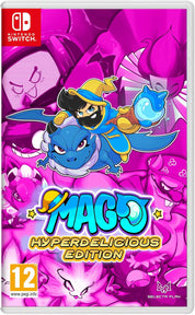 Game case for 'Mago Hyperdelicious Edition' on Nintendo Switch with colorful design and character illustration.