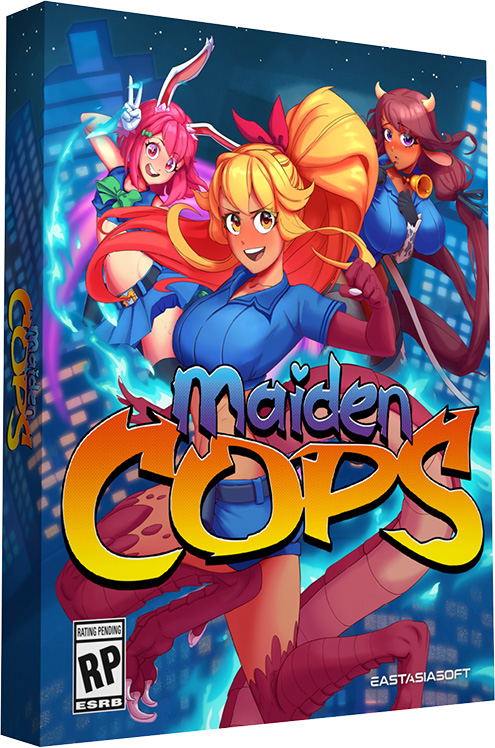 Box art for 'Maiden Cops' with colorful characters and game title.
