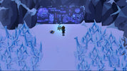 Frozen landscape with characters in a snowy cave