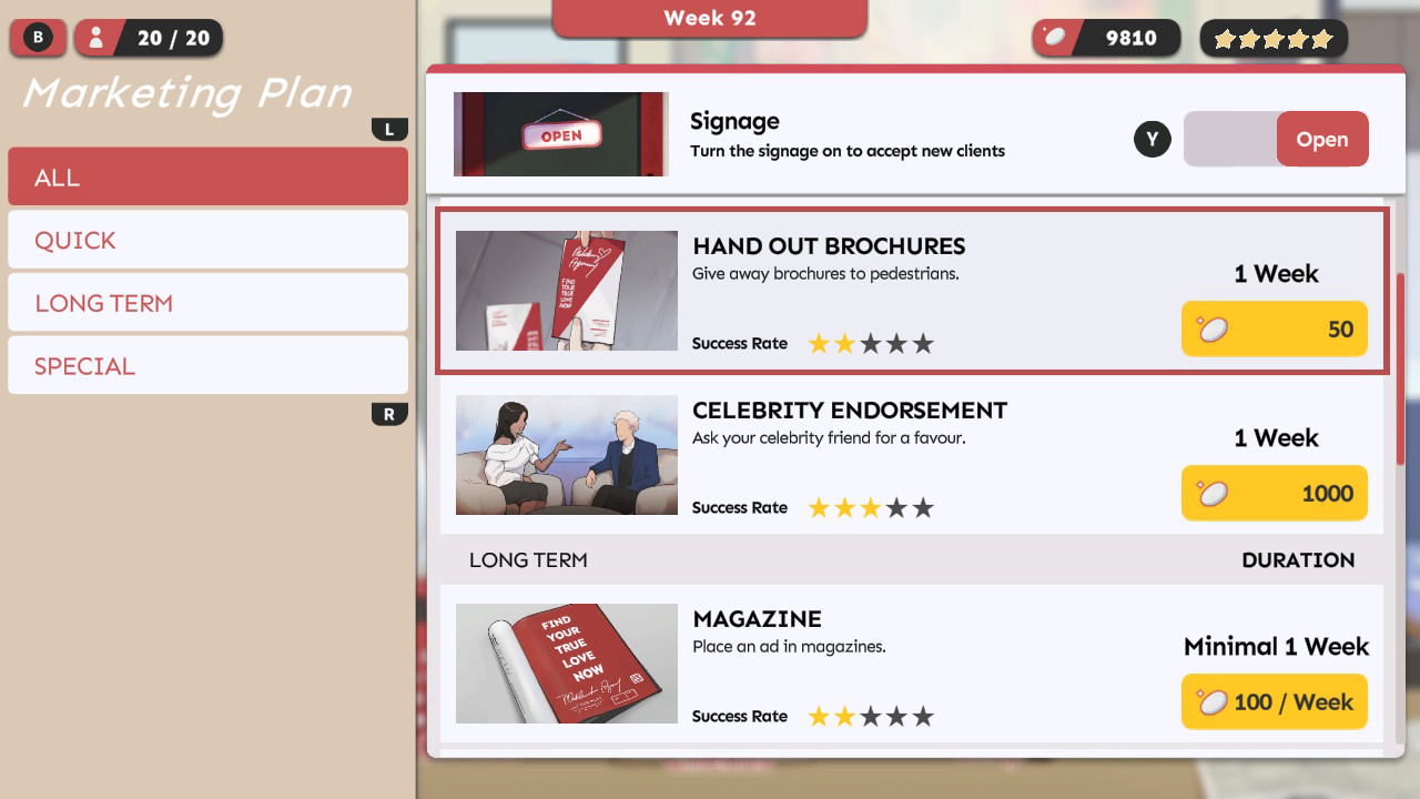 Screenshot of a marketing plan with various strategies and their durations and costs.