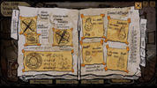 A digital illustration of an ancient, mystical parchment journal or notebook. The pages are aged, yellowed, and covered in hand-written notes, diagrams, and tables related to metaphysics, astrology, and mental states like 'Joy', 'Sadness', 'Anger', and 'Fear'.