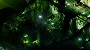 Dark, futuristic interior with green lighting and mechanical elements
