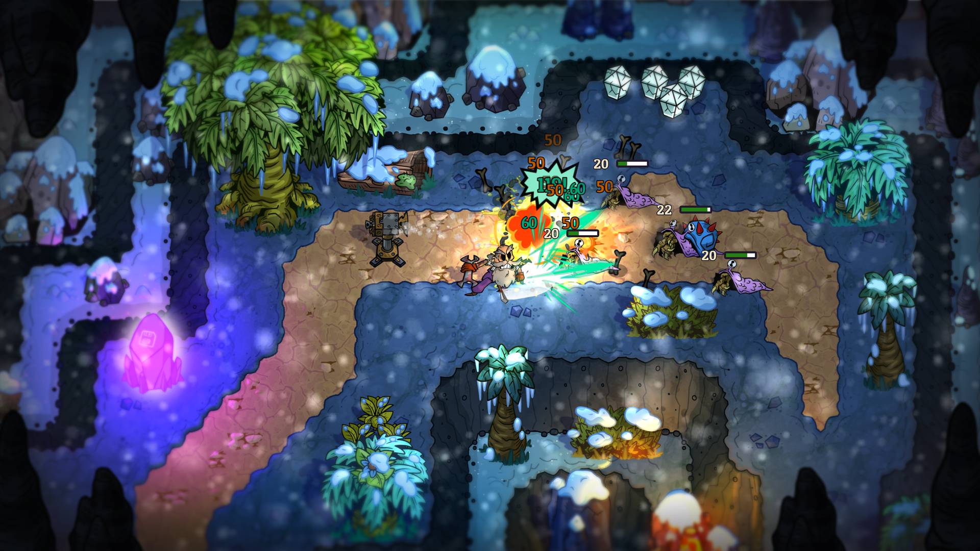 Colorful video game scene with characters and creatures in a fantasy setting