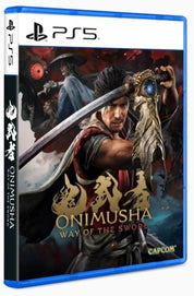 PS5 game case for Onimusha: Way of the Sword, featuring PlayStation branding and Capcom branding on the cover art.