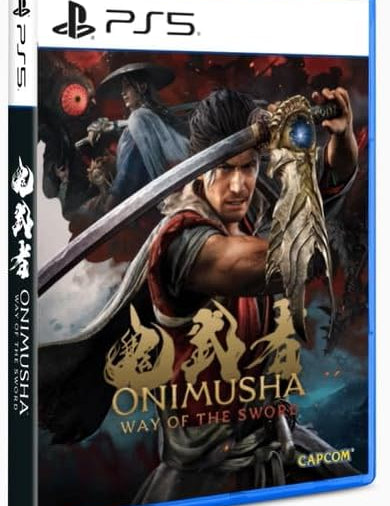 PS5 game case for Onimusha: Way of the Sword, featuring PlayStation branding and Capcom branding on the cover art.
