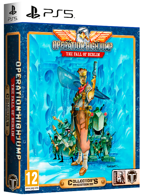 PS5 Collector's Edition game box for Operation High Jump: The Fall of Berlin, featuring illustrated cover art with a central character in a blue icy setting and PS5 branding at the top.