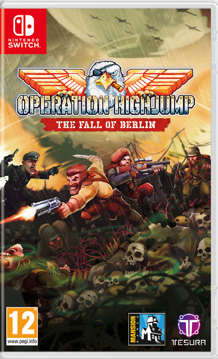 Game cover for 'Operation Highjump: The Fall of Berlin' on Nintendo Switch with soldiers and skulls.
