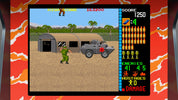 Vintage video game screen with a military-themed scenario on a red and orange abstract background.