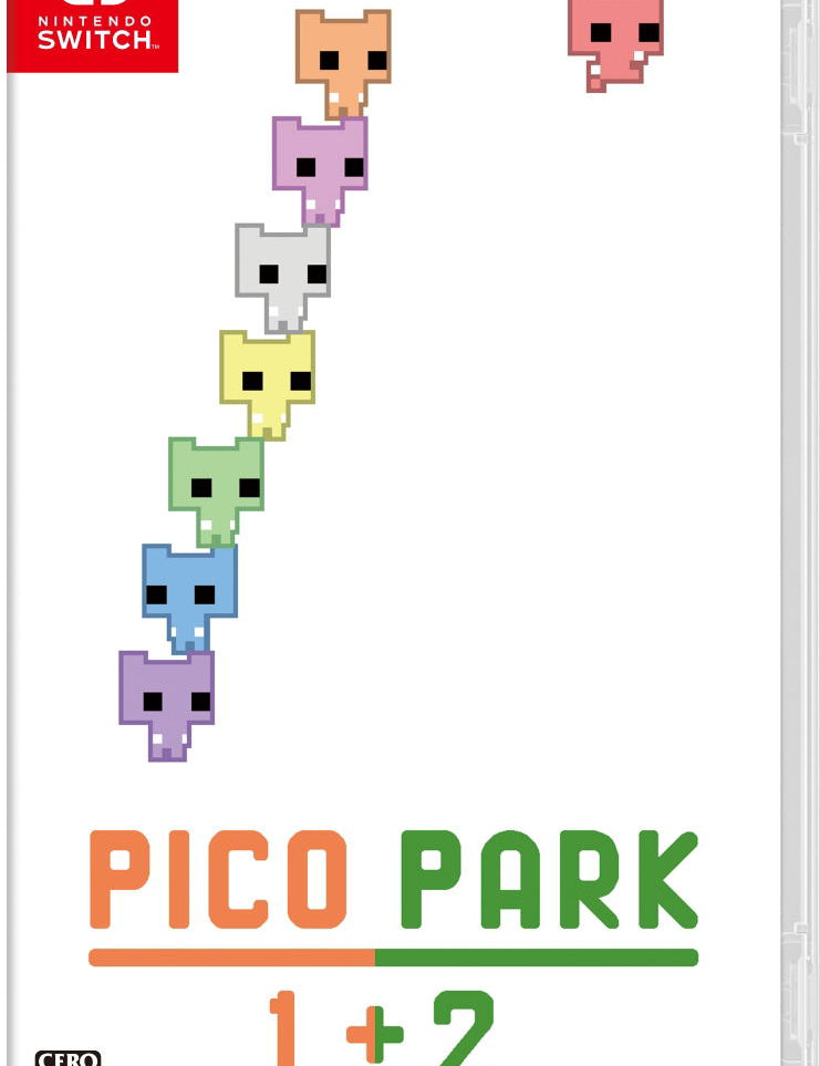 Pico Park 1+2 game case for Nintendo Switch with colorful cat-like characters on a white background.
