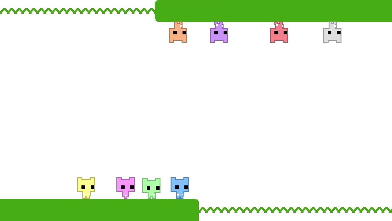 Pixelated characters on a white background with a green border