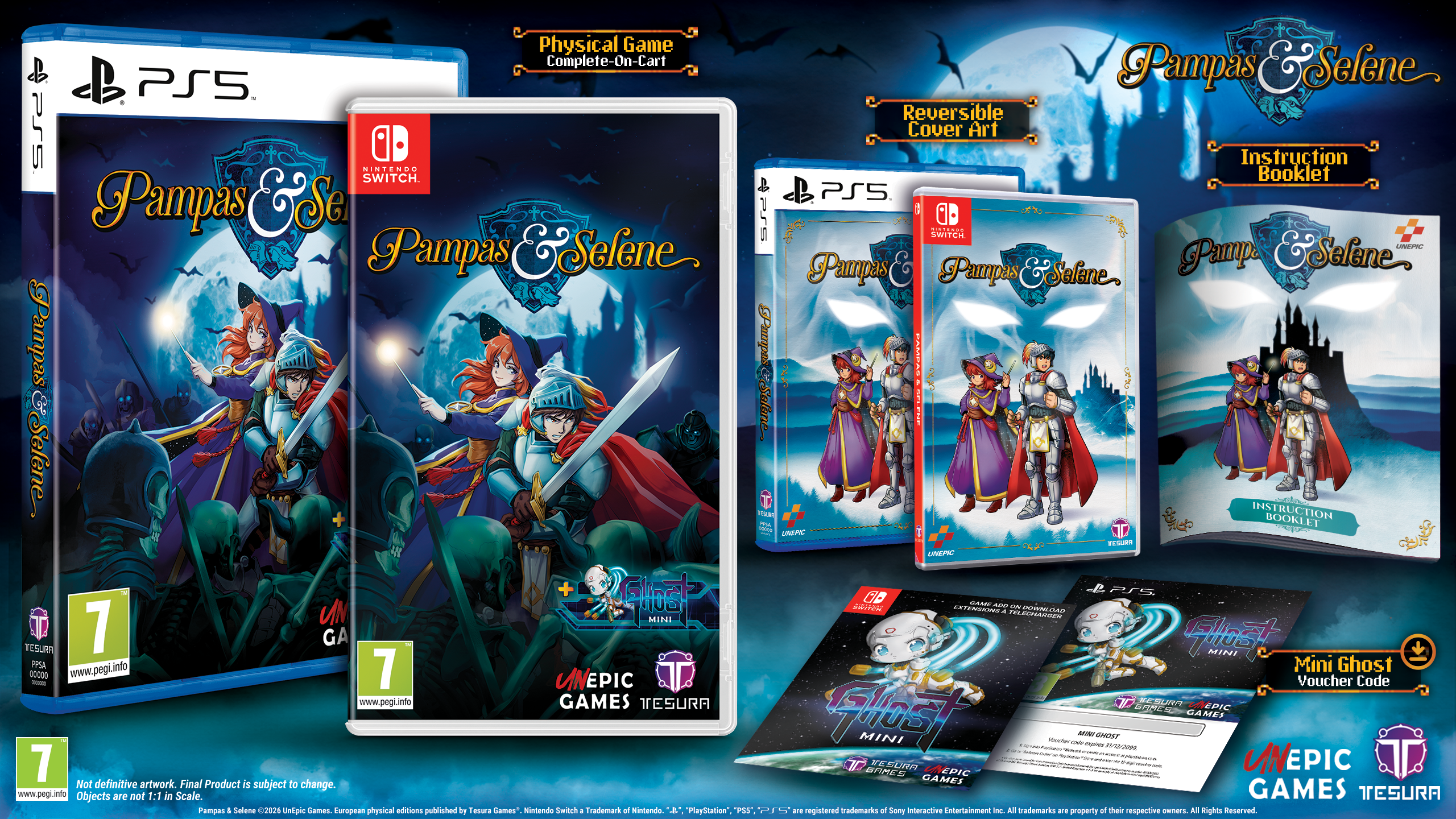 Collection of 'Pampas & Solene' game packaging on a blue background