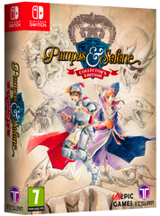 Game box for 'Pampas & Selene' Collector's Edition on Nintendo Switch with characters and dragons on a beige background.