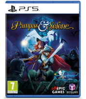 Game box for 'Pampas & Selene' on PS5 with characters and dark fantasy elements.