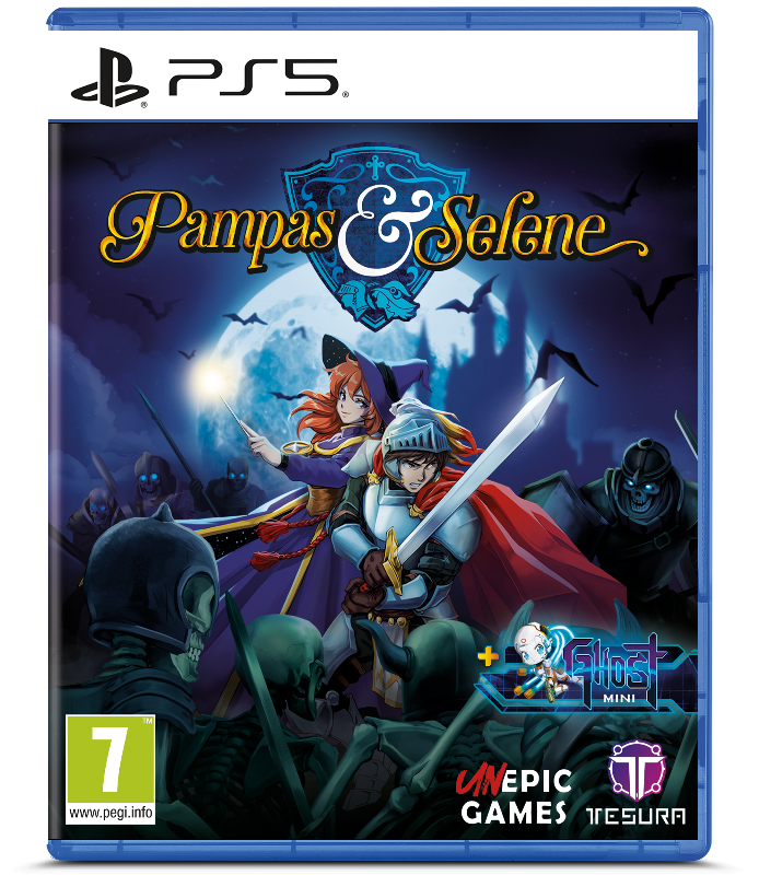 Game box for 'Pampas & Selene' on PS5 with characters and dark fantasy elements.