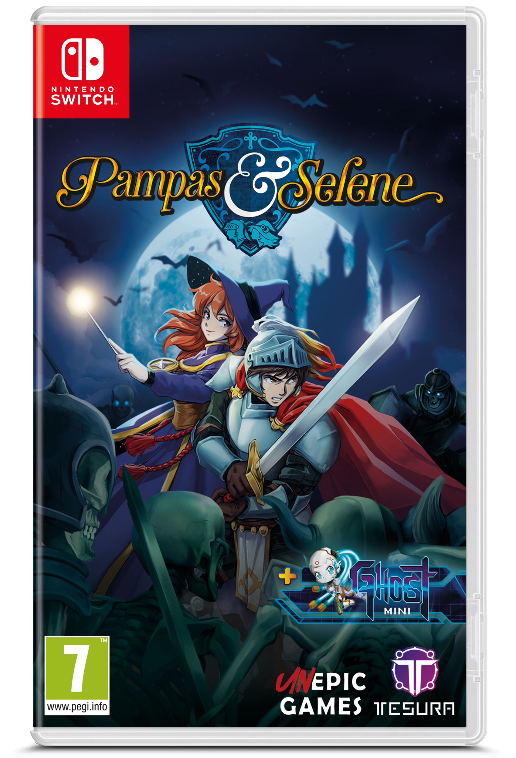 Game box for 'Pampas & Selene' on Nintendo Switch with characters and logo.