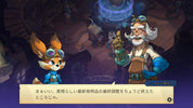 Two animated characters in a room with a character speaking in Japanese text box.
