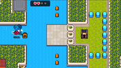 Top-down view of a platformer game with a character, enemies, and power-ups on a grid.
