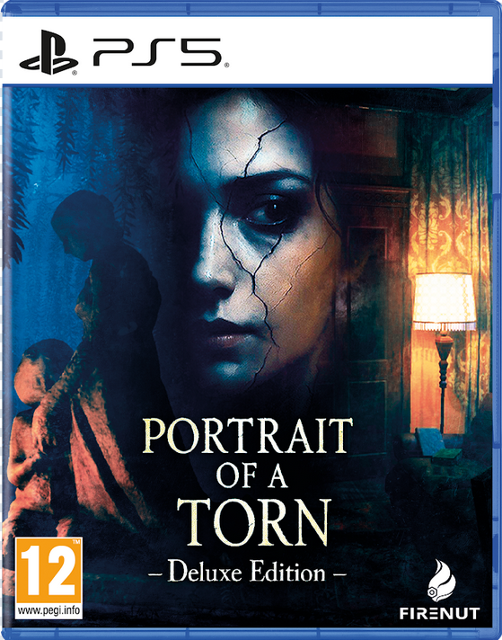 Game cover for 'Portrait of a Torn' Deluxe Edition on PS5 with a woman's face and a room scene.