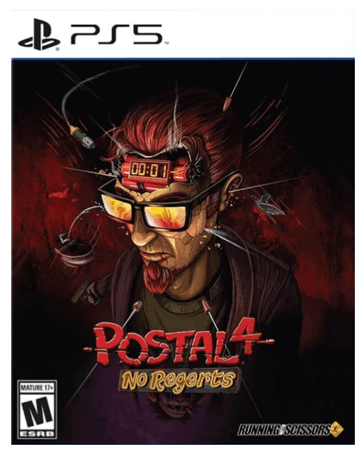 Game cover for 'POSTAL 4: No Regrets' with a stylized character and PS5 logo.