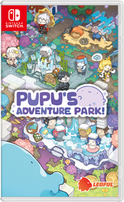 Nintendo Switch game case cover for Pupu's Adventure Park!, featuring colorful illustrated characters and environments, with the Nintendo Switch logo in the top-left corner and the LeoFul publisher logo in the bottom-right.