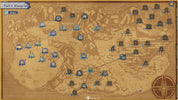 A parchment-style map labeled 'Park's Blueprint' with many small blue and gray building icons placed across the surface, connected by thin lines. The map has a warm tan/brown background with decorative border details and a compass rose in the lower right corner.