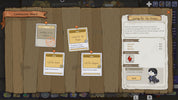 A screenshot of a game interface showing a wooden commission board with several pinned notes and a detailed note on the right titled 'Caring for the People,' including status bars and a small character illustration.