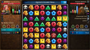Game interface with gemstone puzzle and character stats