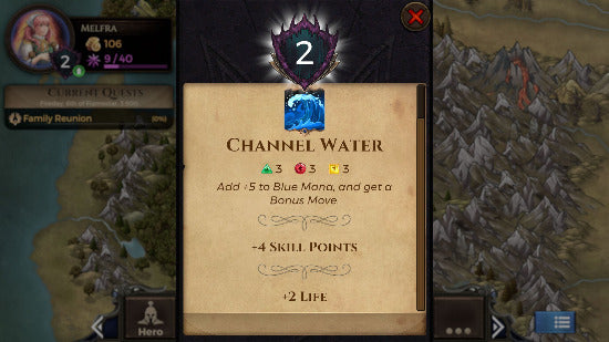 Game interface showing a card titled 'Channel Water' with game graphics in the background.