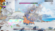 Game screen with a colorful character in a snowy landscape with a ship in the background