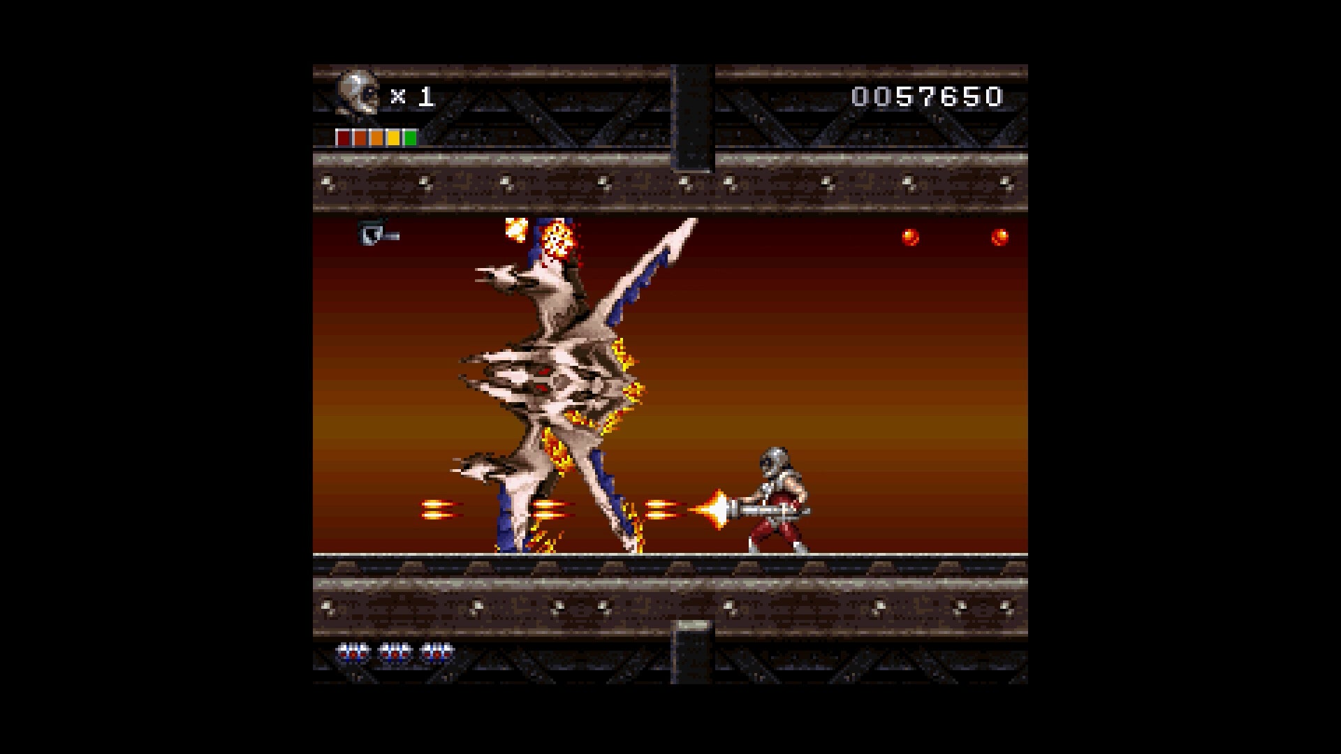 Screenshot of a classic video game with a character in a dynamic pose against a dark background.