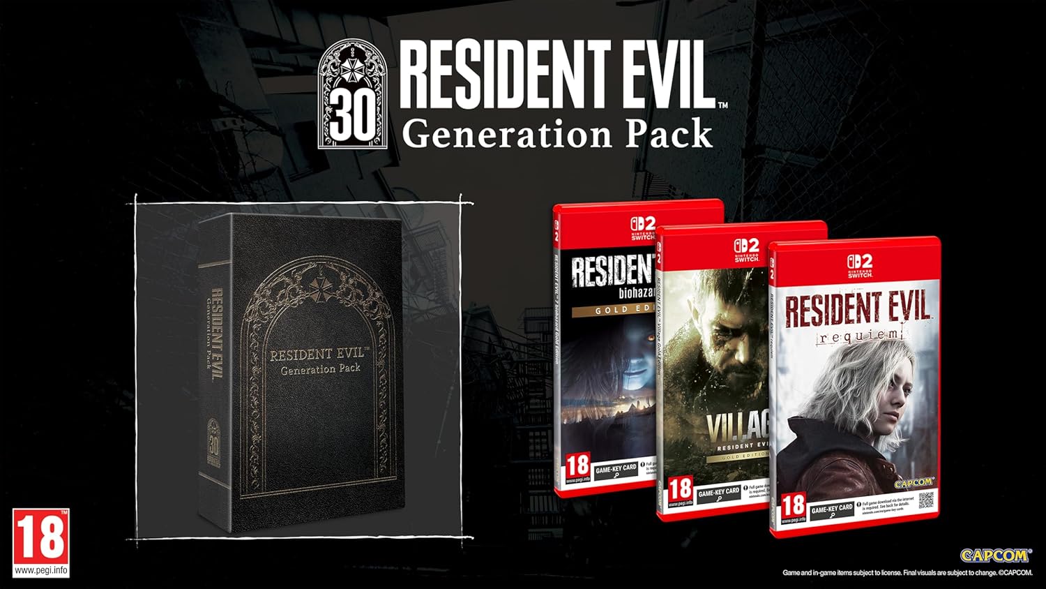 Resident Evil 30th Anniversary Generation Pack with game cases and cover on a dark background
