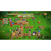 Screenshot of a colorful game interface with characters and objects on a green background