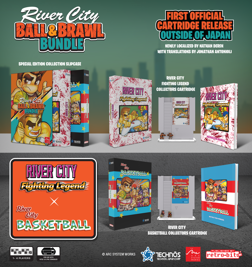 River City Ball & Brawl Bundle packaging with colorful design elements on a green background