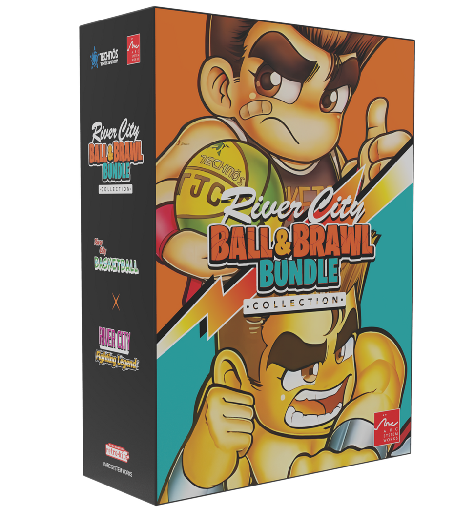 Box for River City Ball & Brawl Bundle with cartoon character design