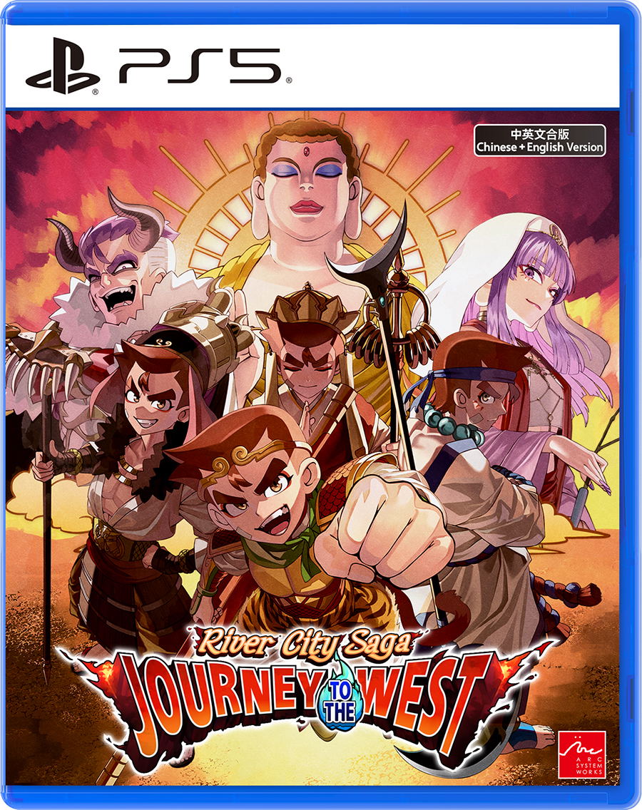 PlayStation 5 game case for 'River City Saga: Journey to the West' featuring animated characters.