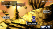 Game screen with character on a rocky landscape, 'Go!' and 'Move' options displayed.